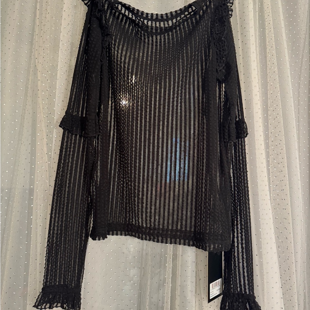 Disturbia Mourning Ruffle Black Sheer Women's Top
